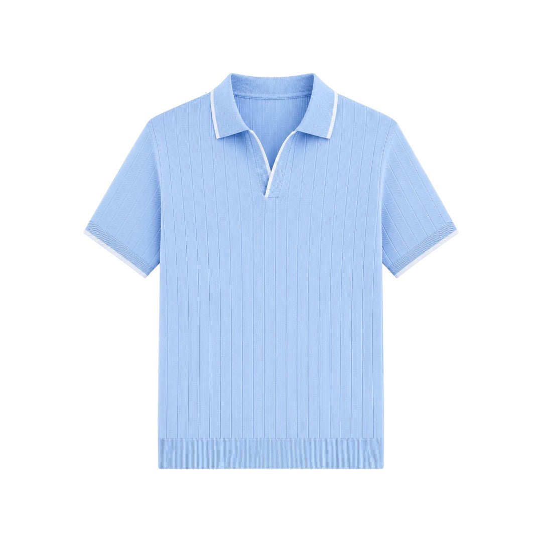 Twice Upon A Men's Sky Blue Ribbed Polo T-Shirt