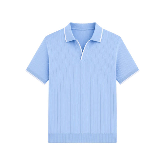 Twice Upon A Men's Sky Blue Ribbed Polo T-Shirt