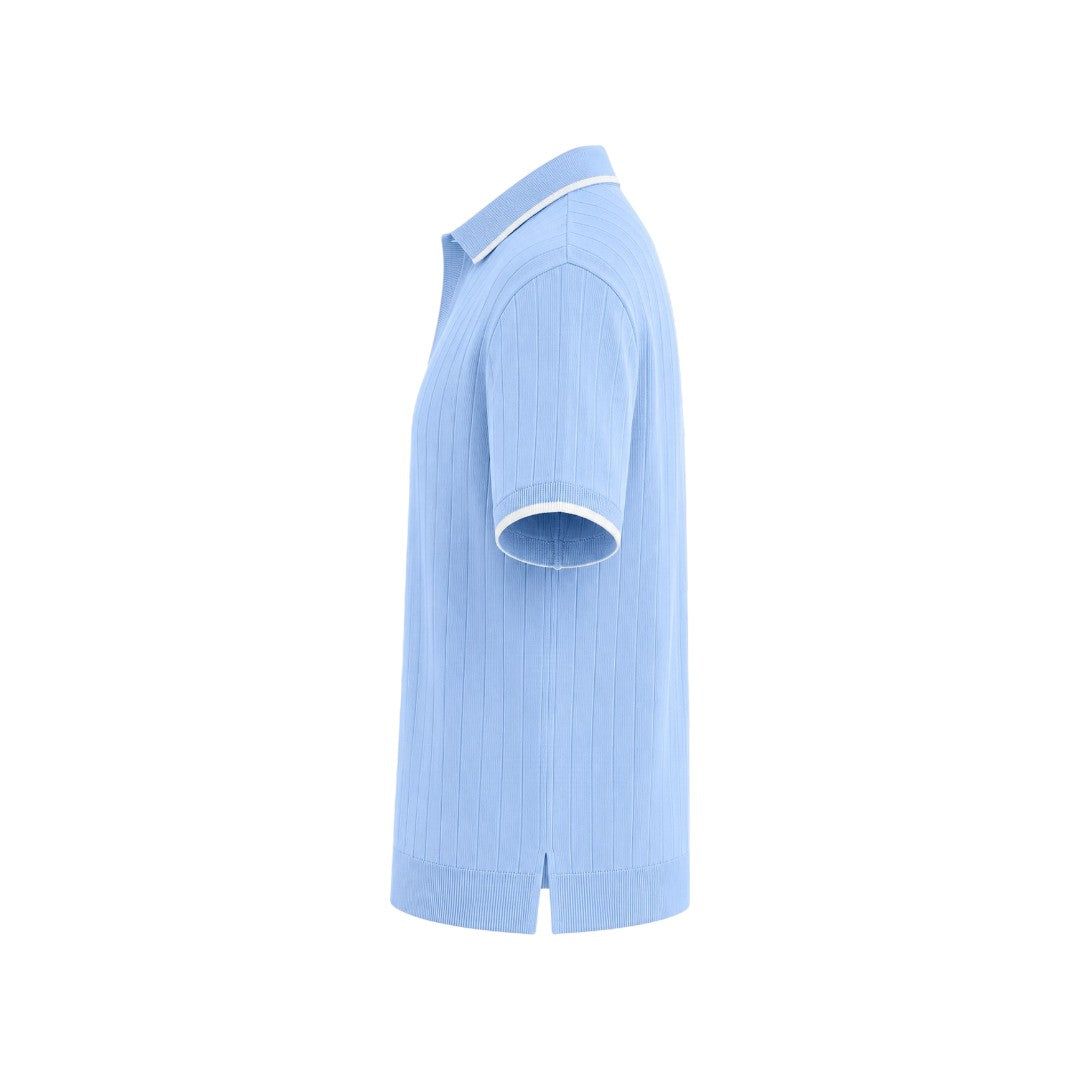 Twice Upon A Men's Sky Blue Ribbed Polo T-Shirt