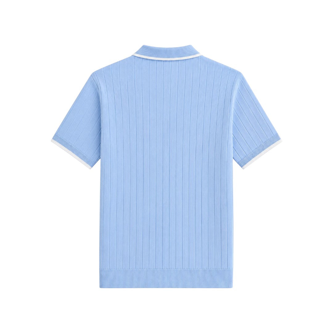 Twice Upon A Men's Sky Blue Ribbed Polo T-Shirt