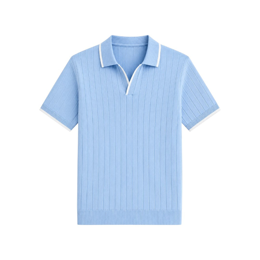 Twice Upon A Men's Sky Blue Ribbed Polo T-Shirt